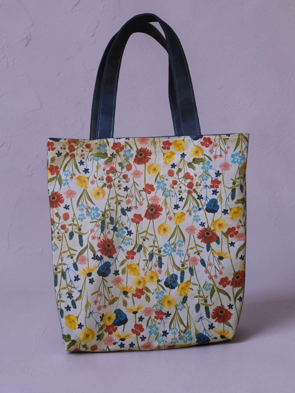 Handmade Floral Tote Bag | Soft Wildflower Print | Cottagecore Market Bag